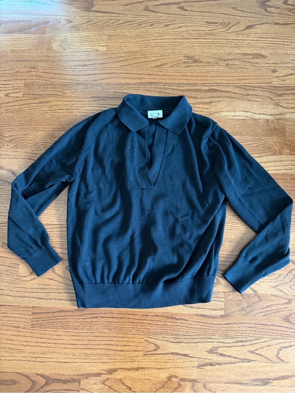 PACT Organic Cotton Fine Knit Polo Sweater Black M - Picture 2 of 5